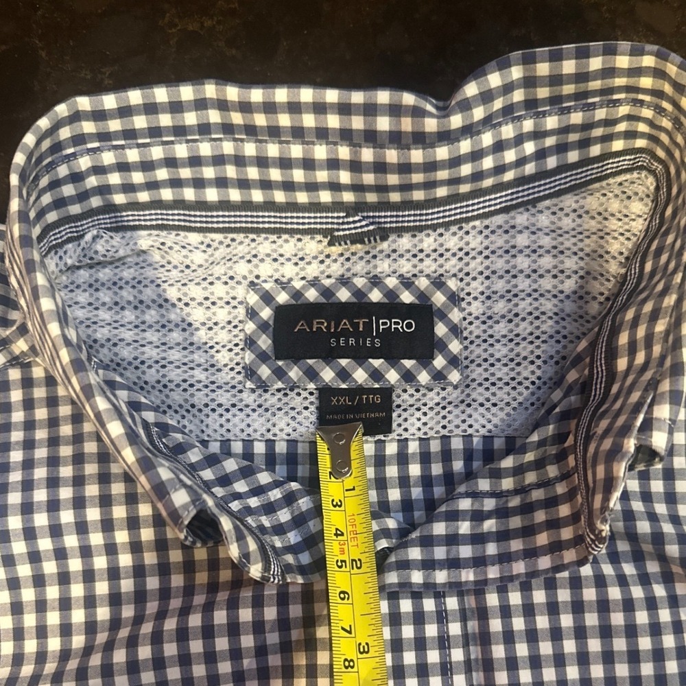 Ariat Pro Series Mens XXL Navy Blue Gingham Check Button Down Mesh Lined Shirt